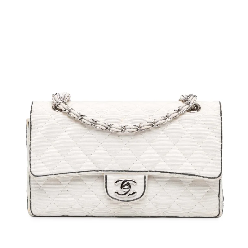 Chanel Medium Tote Bag for Office LadiesWhite Chanel Medium Classic Printed Grosgrain Double Flap Shoulder Bag