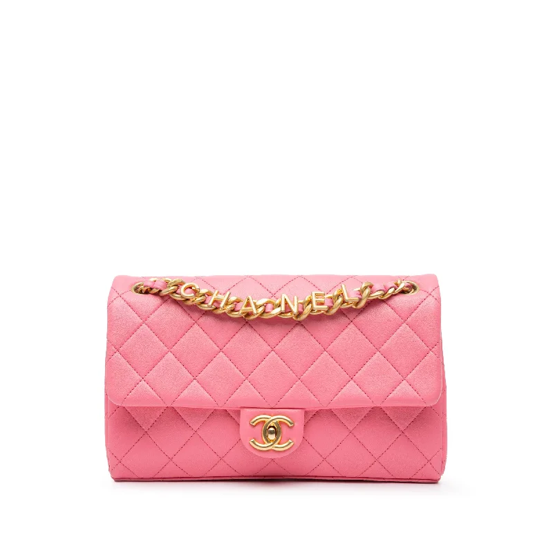 Chanel Colorful Handbag for Spring OutfitsPink Chanel Medium Quilted Lambskin Logo Letters Chanel Touch Chain Flap Crossbody Bag