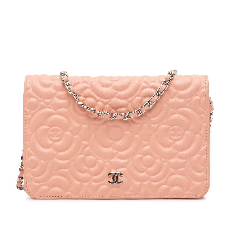 Chanel Vintage Inspired Handbag for Retro LoversBrown Chanel Lambskin Camellia Wallet On Chain Crossbody Bag