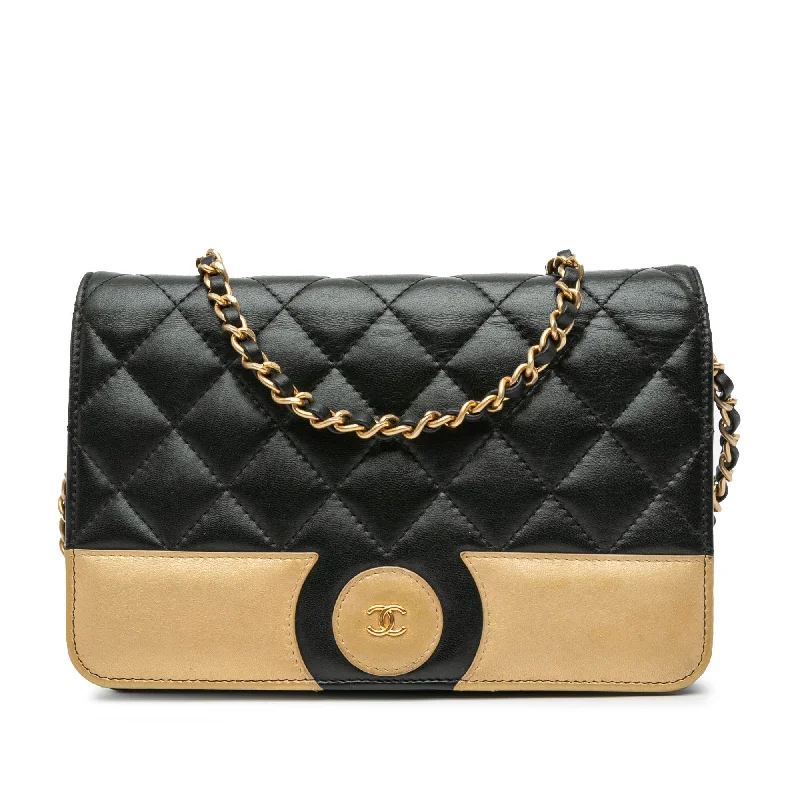 Chanel Handbag with Adjustable Strap for ComfortBlack Chanel CC Bicolor Quilted Lambskin Wallet On Chain Crossbody Bag