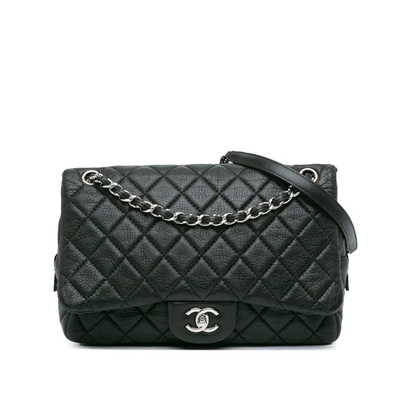 Chanel Classic Flap Bag for Evening PartyBlack Chanel Jumbo Quilted Deerskin Casual Journey Flap Shoulder Bag