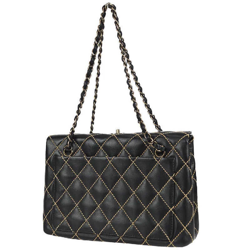 Chanel Quilted Leather Shoulder Bag for FashionistasChanel Wild Stitch Chain Handbag Black Calfskin