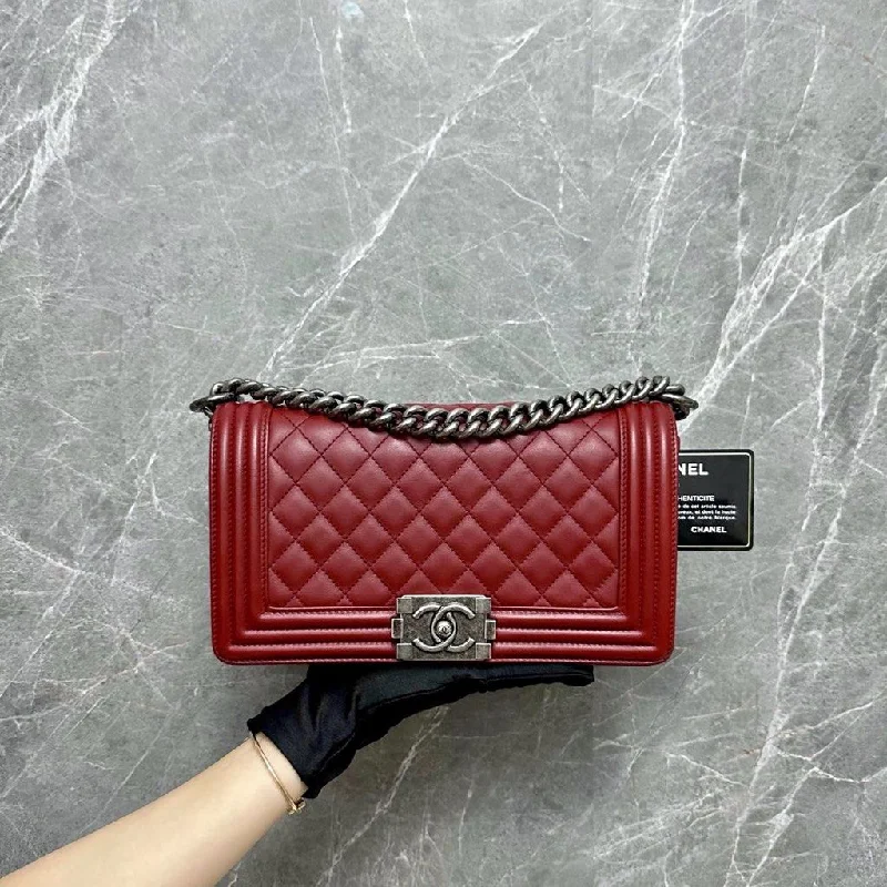 Chanel All - Match Handbag for Versatile StylingBoy Old Medium Lambskin Burgundy No 18