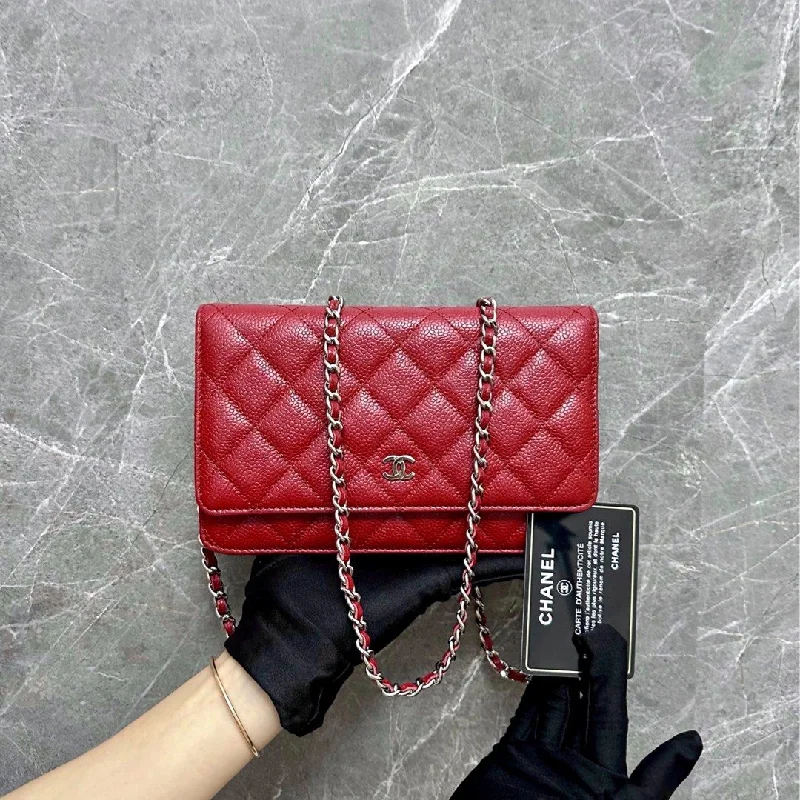 Chanel Lightweight Handbag for Daily ErrandsCaviar WOC Wallet On Chain Red SHW No. 19