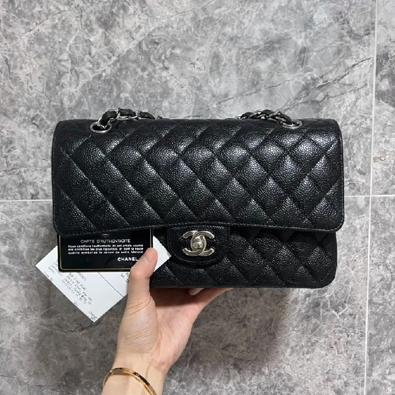 Chanel Small Crossbody Bag for TravelClassic Medium Double Flap CF No.17 Black Caviar Silver Hardware