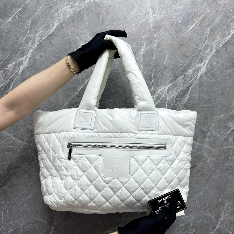 Chanel Medium Tote Bag for Office LadiesCoco Cocoon Quilted Nylon Tote White