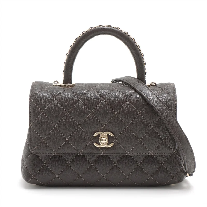 Chanel Quilted Leather Shoulder Bag for FashionistasChanel Cocohandle Caviar S 2WAY Handbag Matrasse Brown Gold  IC Chip