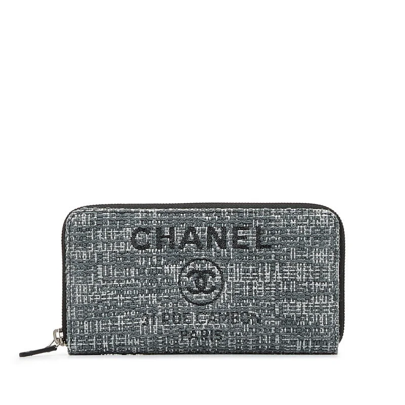 Chanel Designer Handbag with Unique DesignCHANEL Long Zip Wallet in Tweed Denim Blue