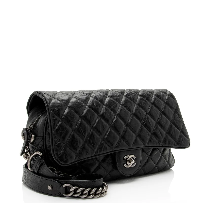 Chanel Handbag with Adjustable Strap for ComfortChanel Crumpled Calfskin Casual Rock Medium Flap Bag (UREPyS)