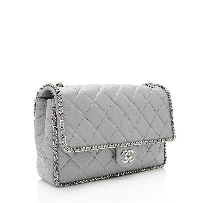 Chanel Lightweight Handbag for Daily ErrandsChanel Crumpled Calfskin Running Chain Around Large Flap Bag (W3UmSX)