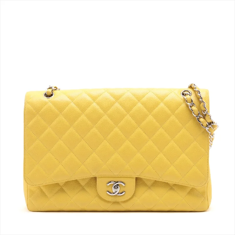 Chanel Medium Tote Bag for Office LadiesCHANEL DECAMATRASSE 34 MAXI Caviar S Single Flap Double Chain Bag Yellow Silver  13th A58601