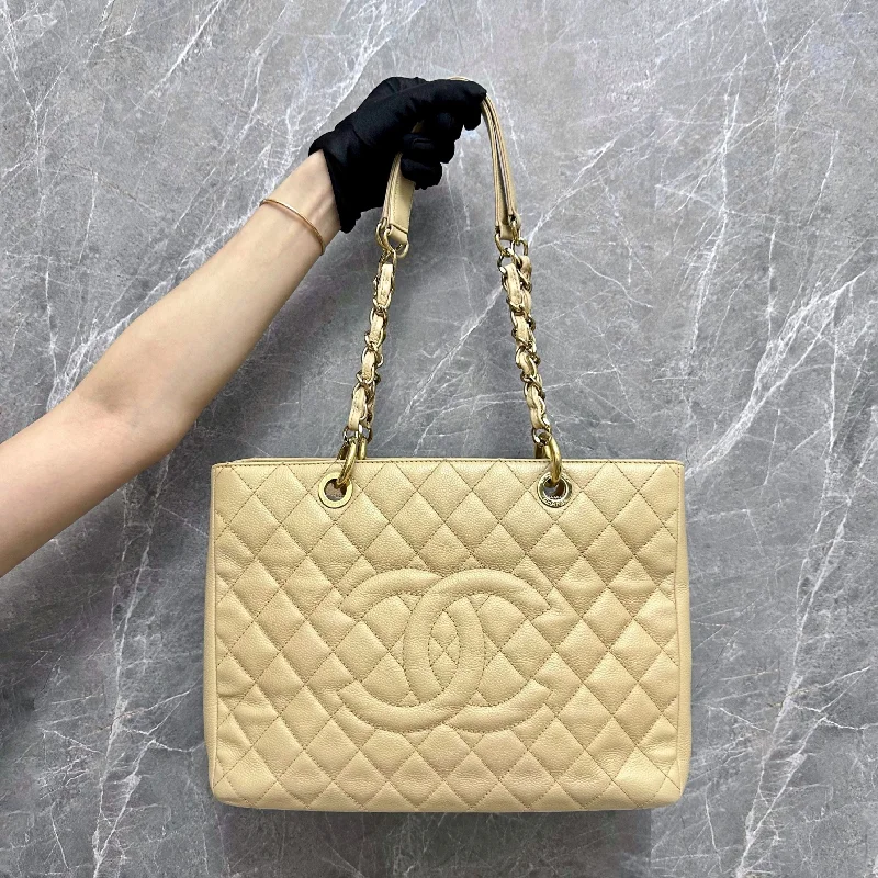 Chanel New Arrival Handbag with Gold HardwareGST Grand Shopping Tote Beige Caviar GHW NO. 13