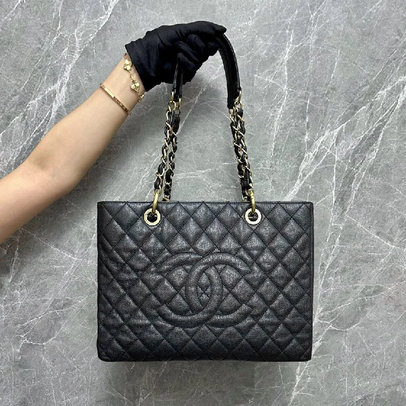 Chanel Quilted Leather Shoulder Bag for FashionistasGST Grand Shopping Tote Caviar Black GHW