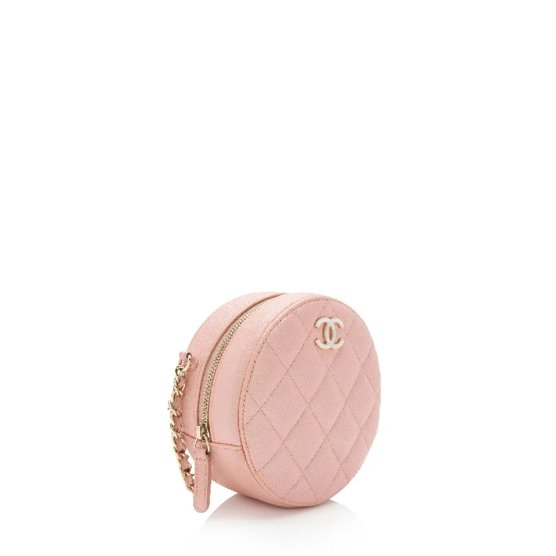 Chanel Limited Edition Handbag for CollectorsChanel Iridescent Caviar Leather Mother of Pearl CC Round Clutch with Chain (YKChQe)