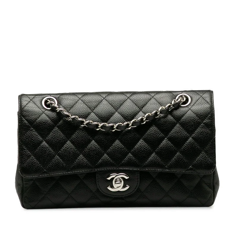 Chanel Handbag with Adjustable Strap for ComfortChanel Matrace 25 Cocomark Double Flap ilver  Chain Shoulder Bag Black Caviar S  CHANEL