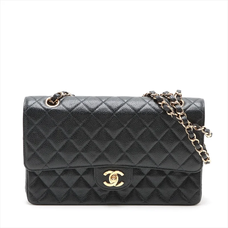 Chanel Luxury Handbag for High - End EventsChanel Matrasse 25 Caviar S Double Flap Double Chain Bag Black Silver  8th A01112