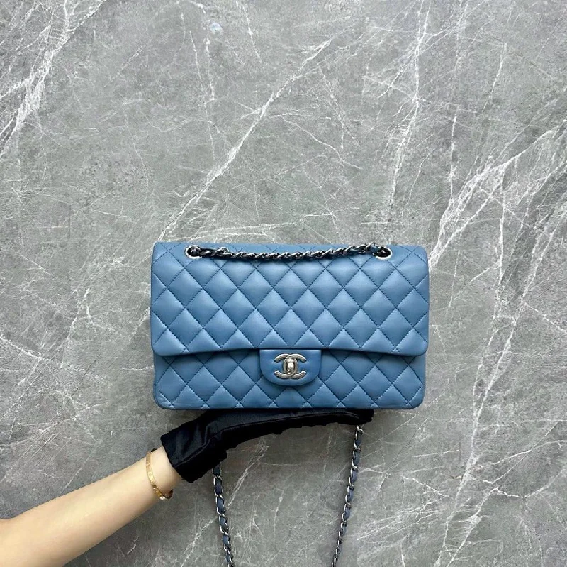 Chanel Classic Flap Bag for Evening PartyClassic Double Flap Lambskin Haze Blue SHW No 17