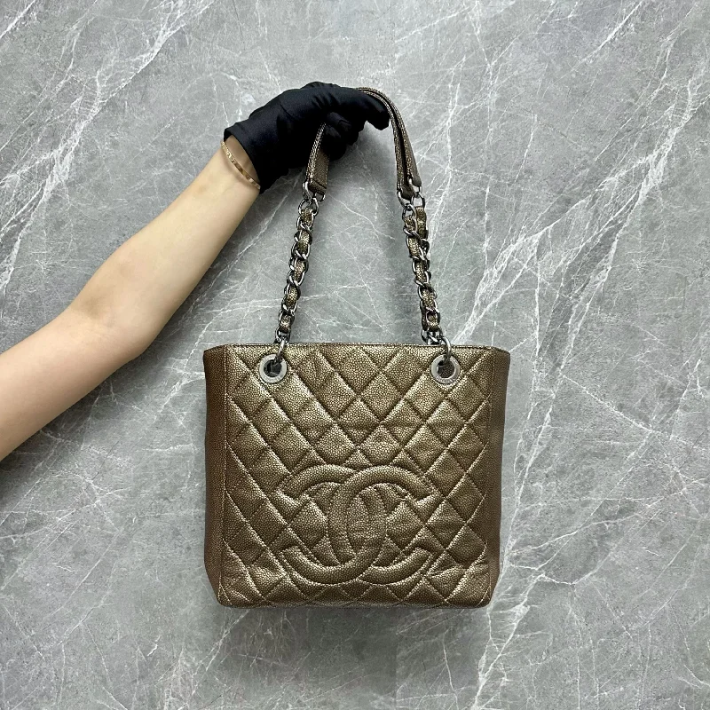 Chanel Designer Handbag with Unique DesignPST Petite Shopping Tote Bronze Caviar GHW