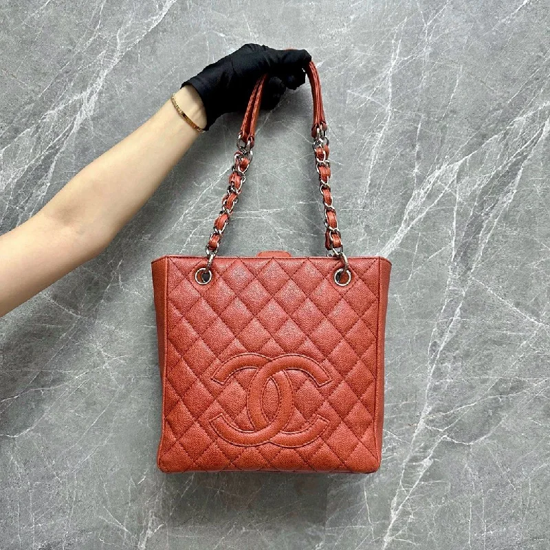 Chanel Classic Flap Bag for Evening PartyPST Petite Shopping Tote Caviar Salmon Red SHW No 12