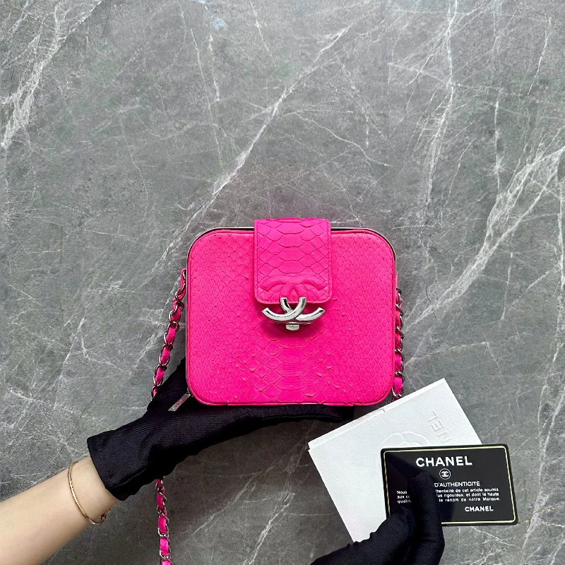 Chanel Black Handbag for Business MeetingsPython Leather Small Cross Body Bag Hot Pink No 24