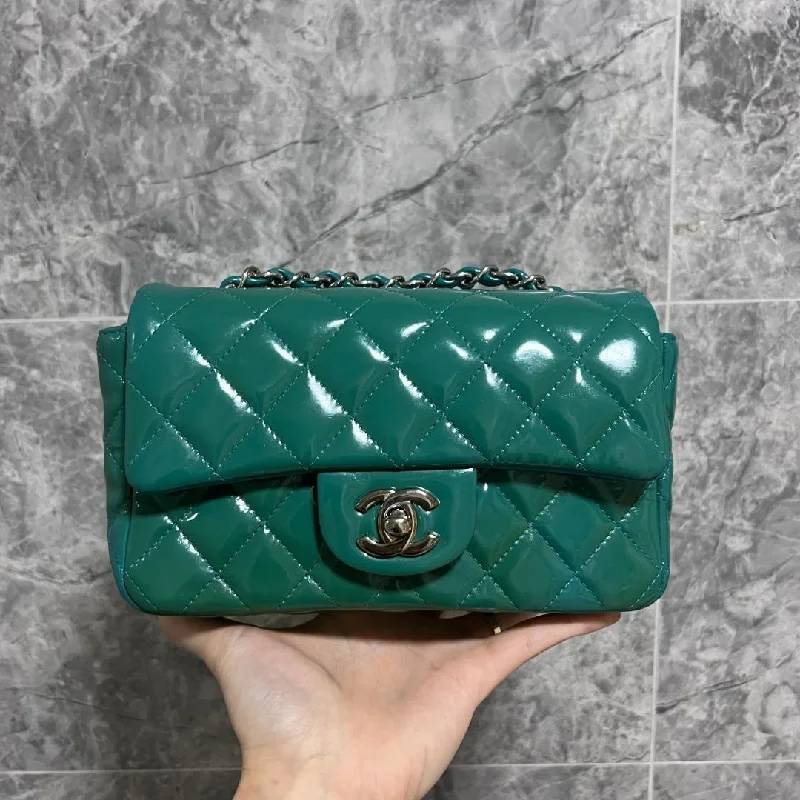 Chanel Handbag with Adjustable Strap for ComfortRectangular Mini Classic Flap CF Green Blue No 20