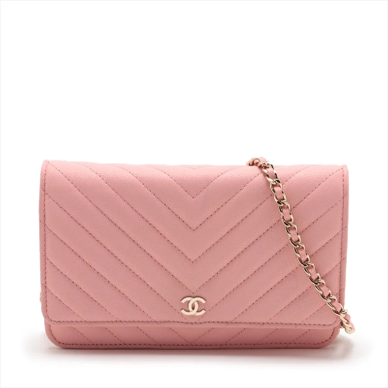 Chanel Handbag with Adjustable Strap for ComfortChanel V Stitch Caviar S Chain Wallet Pink Gold