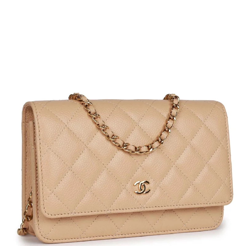 Chanel Designer Handbag with Unique DesignChanel Wallet on Chain WOC Beige Caviar Gold Hardware