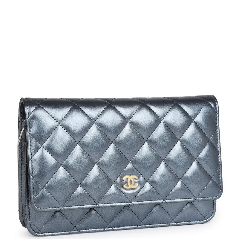 Chanel Quilted Leather Shoulder Bag for FashionistasChanel Wallet on Chain WOC Dark Blue Iridescent Calfskin Antique Gold Hardware