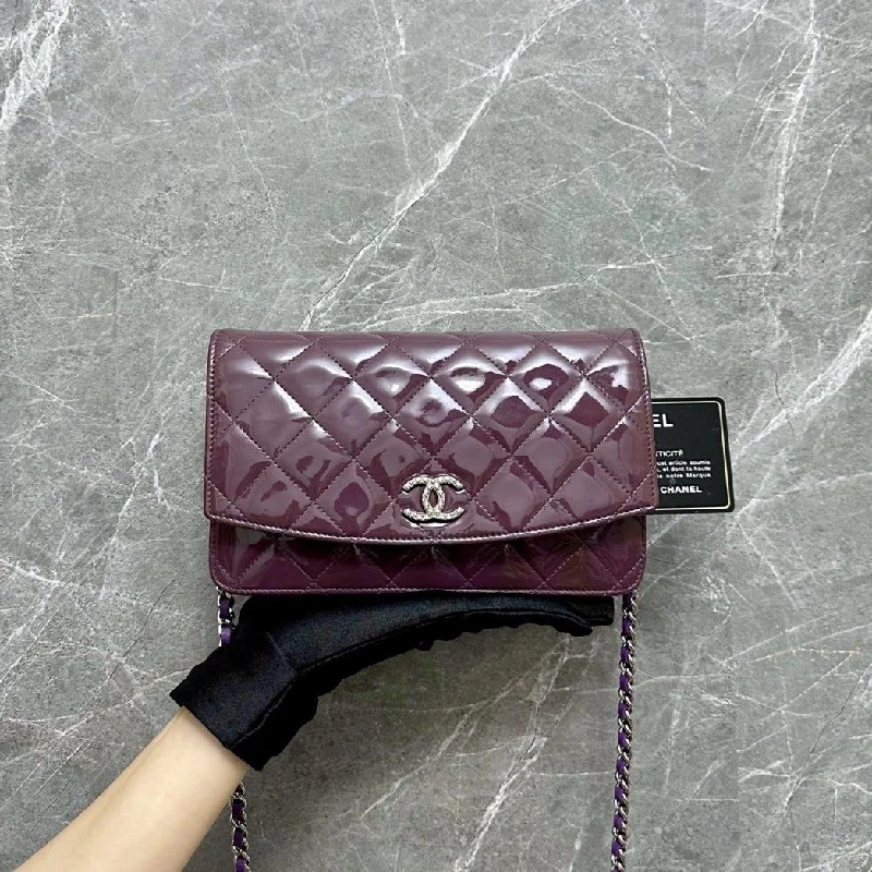 Chanel Small Crossbody Bag for TravelWallet On Chain WOC Violet Patent Leather No 15