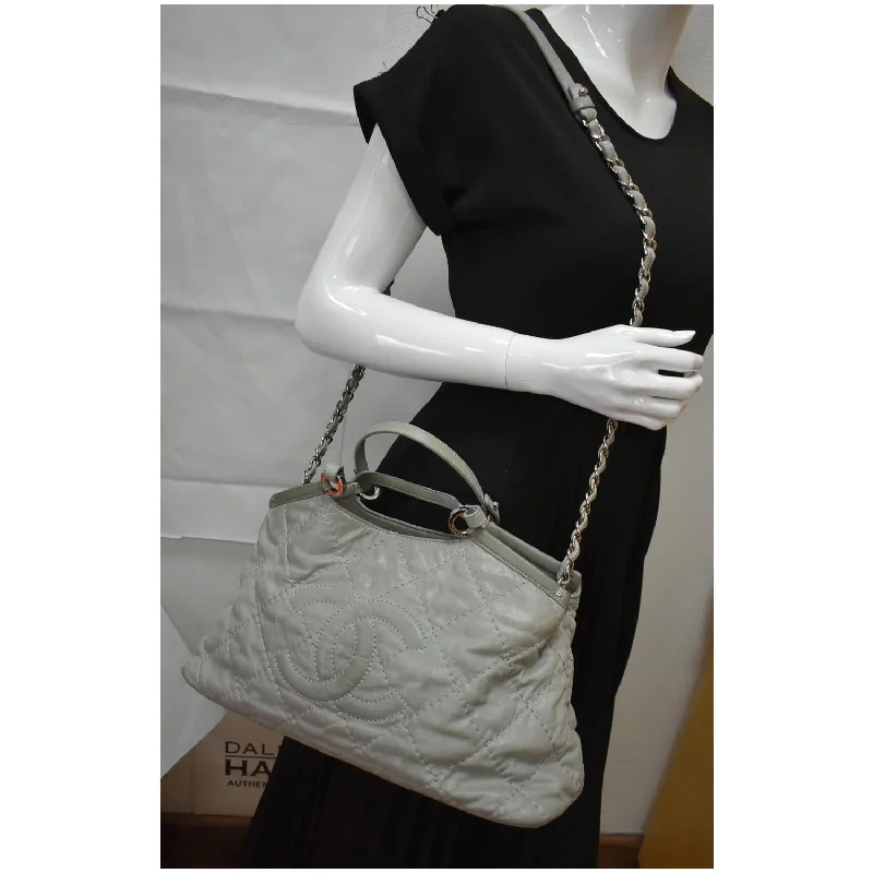 Chanel Chain Strap Handbag for Everyday UseChanel Wild Stitch CC Lambskin Leather Satchel Bag Light Grey