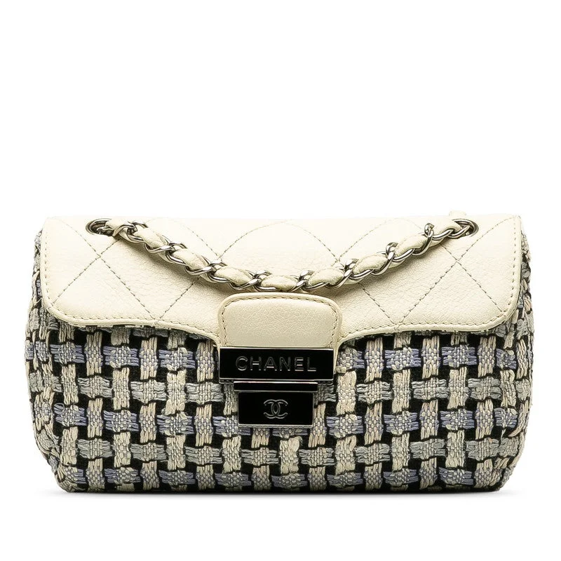 Chanel Classic Flap Bag for Evening PartyCHANEL Wild Stitch Flap Bag in Tweed Wool White Blue