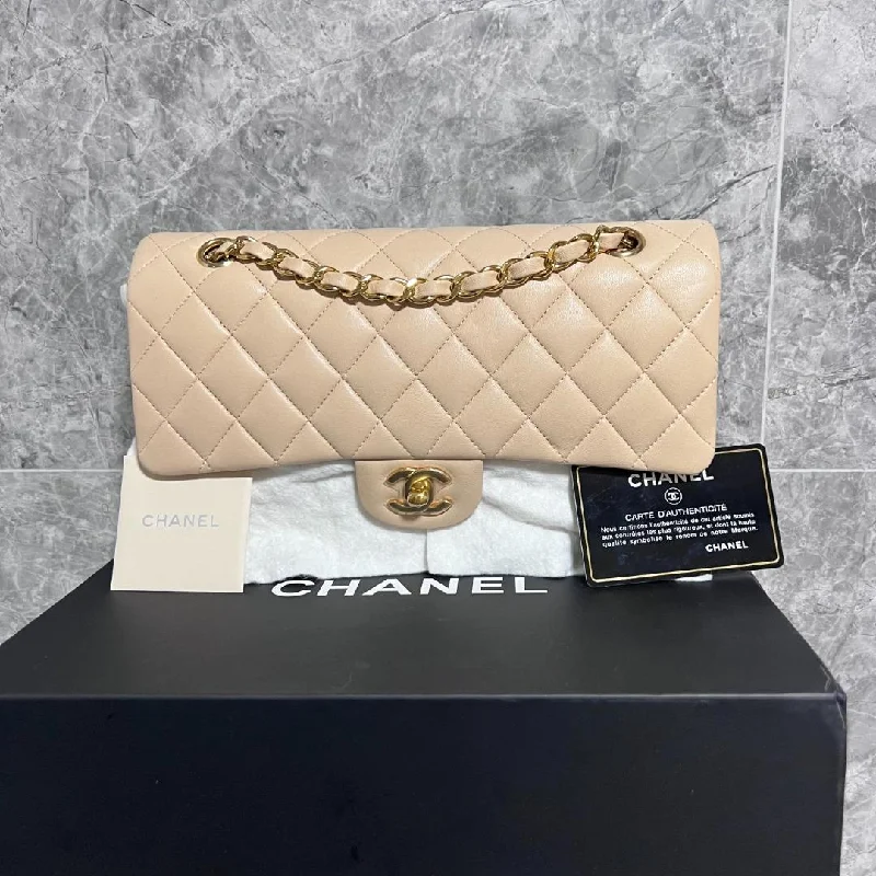 Chanel New Arrival Handbag with Gold Hardware[Clearance]Classic Double Flap CF Beige Lambskin Gold Hardware