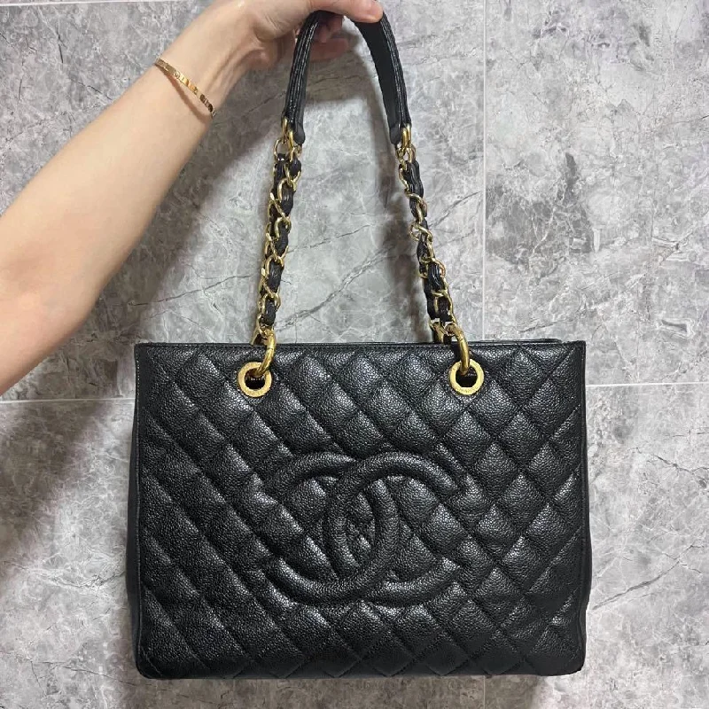 Chanel Medium Tote Bag for Office LadiesBlack Grand Shopping Tote GST with Hard Hardware Caviar