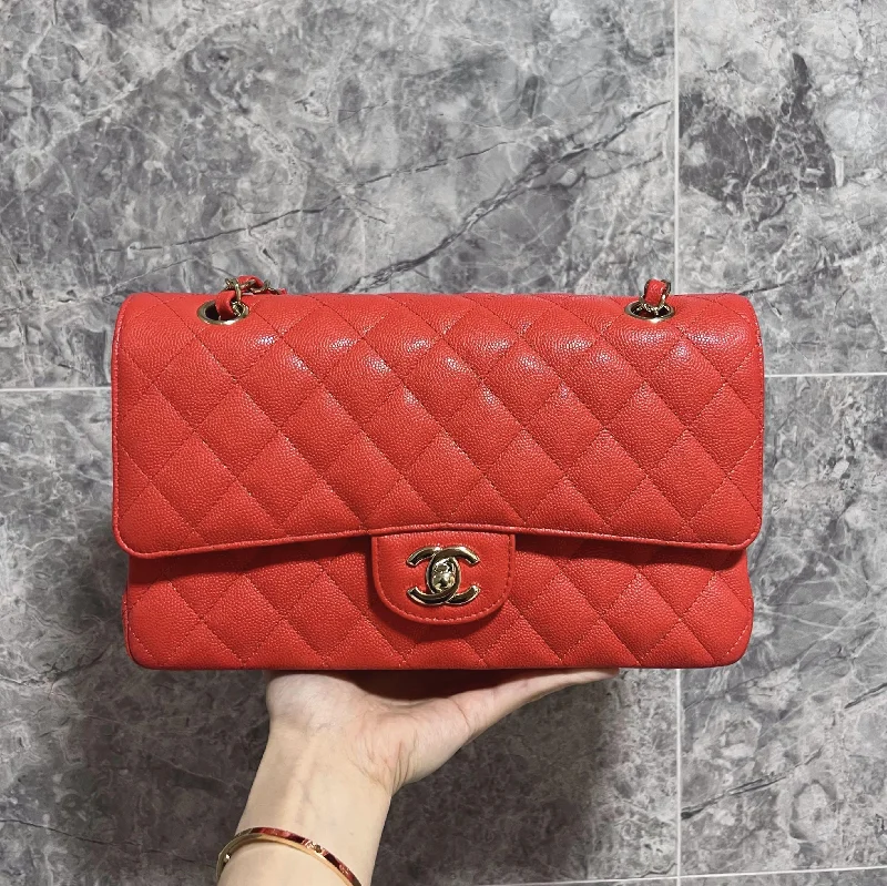 Chanel Colorful Handbag for Spring Outfits[Entrupy certified] double CF No.27 Salmon red Caviar Gold Hardware