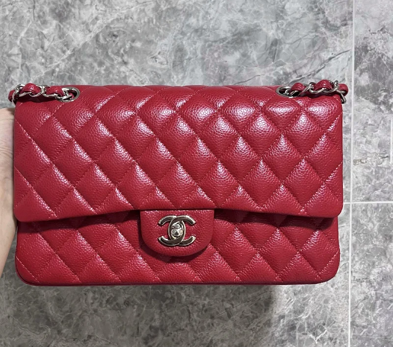 Chanel Colorful Handbag for Spring Outfits[Entrupy Certified] double CF red Caviar Silver Hardware