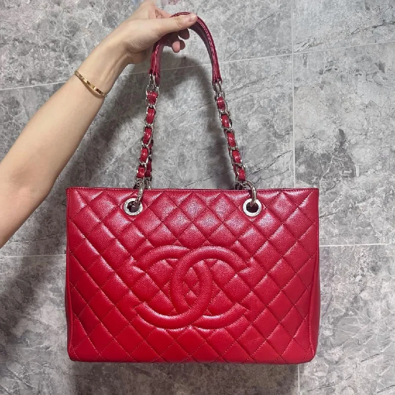 Chanel Limited Edition Handbag for Collectors[Entrupy Certified]Authentic Red Grand Shopping Tote GST with Silver Hardware Caviar