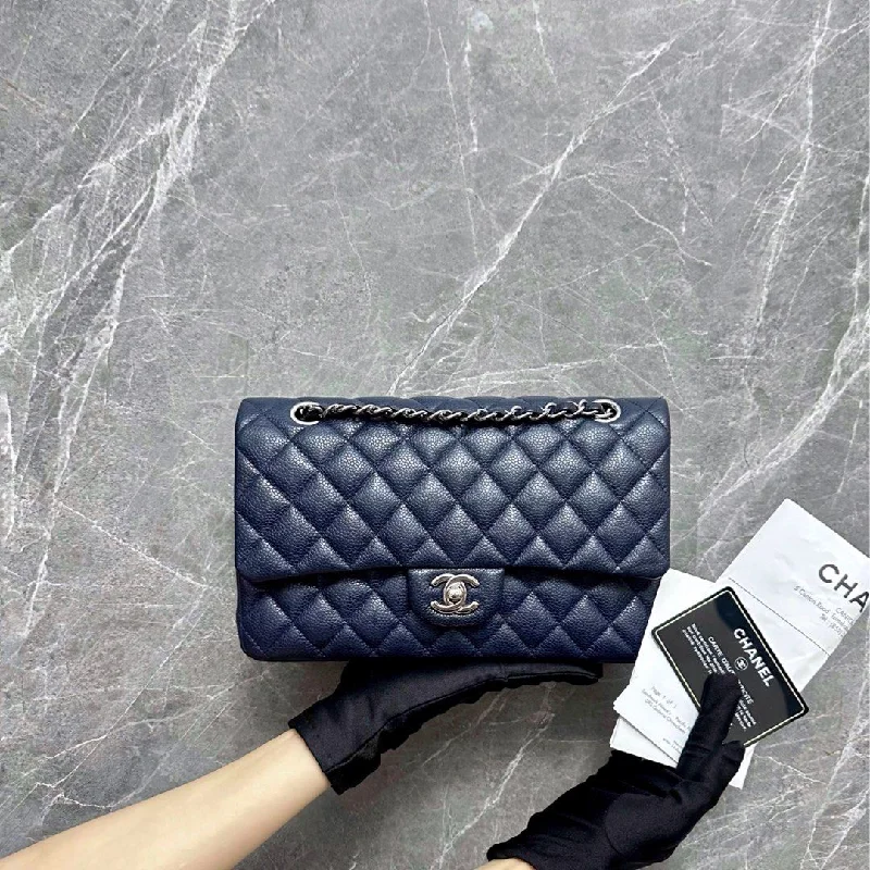 Chanel All - Match Handbag for Versatile Styling*Receipt Full Set* Caviar Medium Double Flap Navy Blue No 19